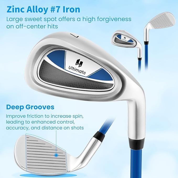 Tangkula Junior #7 Iron for Kids, Individual Gold Club for Boys and Girls with Fiberglass Shaft and Head Cover, Junior Practice Golf Club, Right Hand, 33 Inch, Ages 11-14