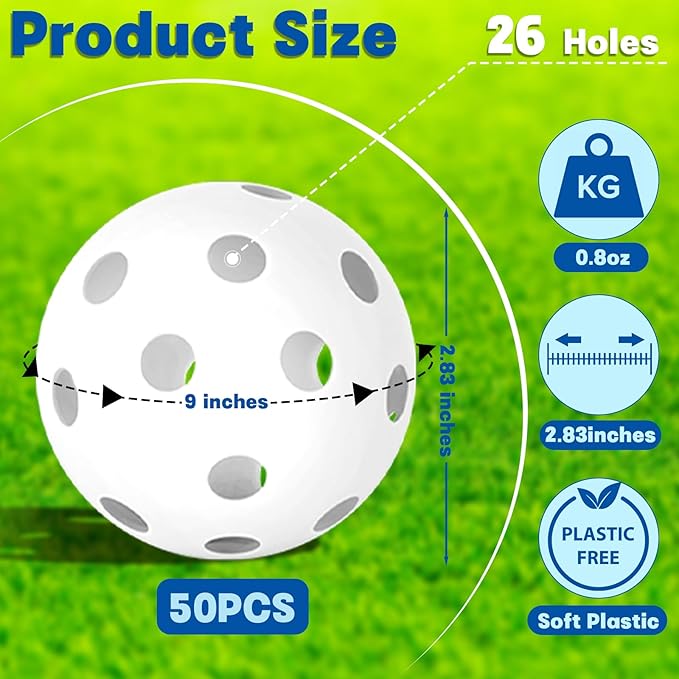 Coopay 12/50/100 Pack Baseball Practice Balls Plastic Training Balls Lightweight Hollow Softballs with a Drawstring Bag for Hitting, Baseball Training Indoor Outdoor Use