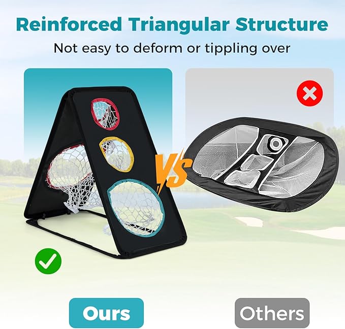 Tangkula Dual-Sided Golf Chipping Net, Triple Target Training System with 5 Holes, Triangular Structure, Indoor/Outdoor Golfing Target Accessories, Golf Chipping Practice Net