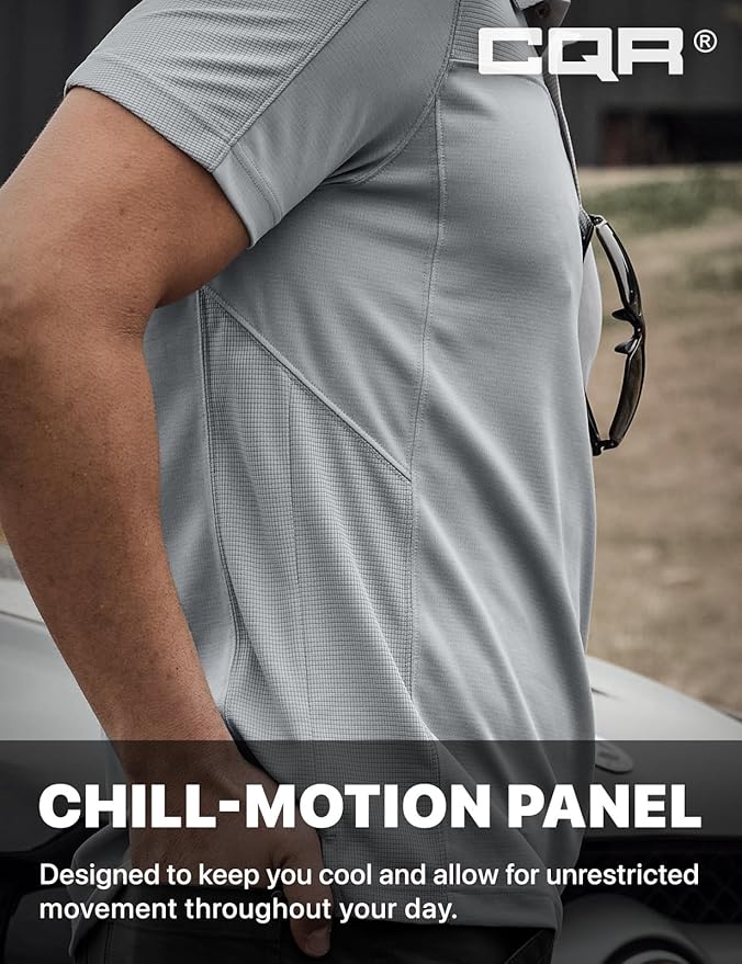 CQR Men's Polo Shirts, Tactical Short Sleeve Golf Performance Shirts, Lightweight Dry Fit UPF 50+ Pique