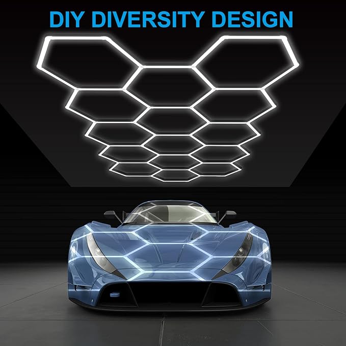 LED Hexagon Garage Lights: 15900LM Super Bright 3 Hexagon LED Lights Car Detailing Hexagonal Light for Garage Workshop Warehouse Basement Gym