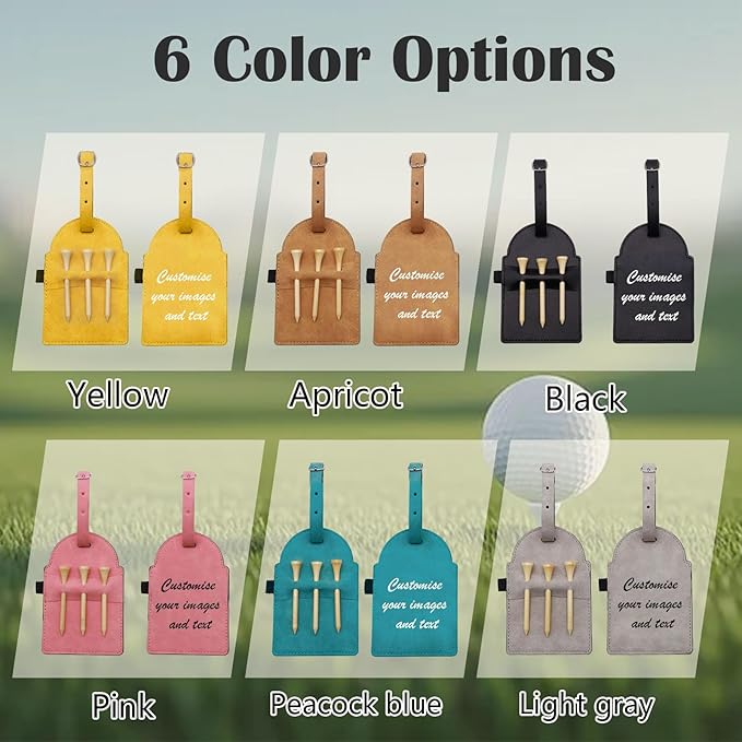 Personalized Golf Tee Bag Tags Custom Golf Tee Holders for Golf Bag，3 Wooden Tees Leather Gift for Golfer Men Women Dad Grandpa, or Uncle