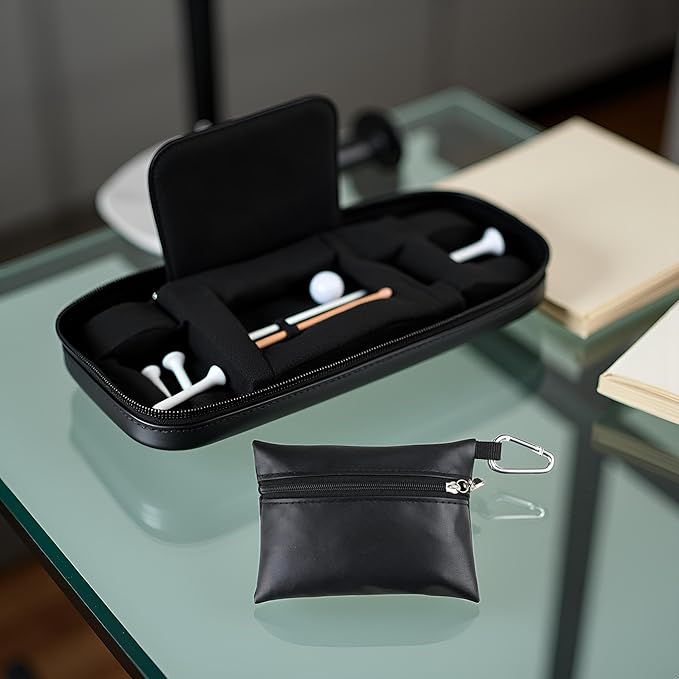 1Pc Black Mini Golf Tee Pouch Bag, Golf Ball Tee Storage Bag Leather Golf Tees Pocket with Zipper, Golf Supplies Accessories Golf Club Bag Accessories Golf