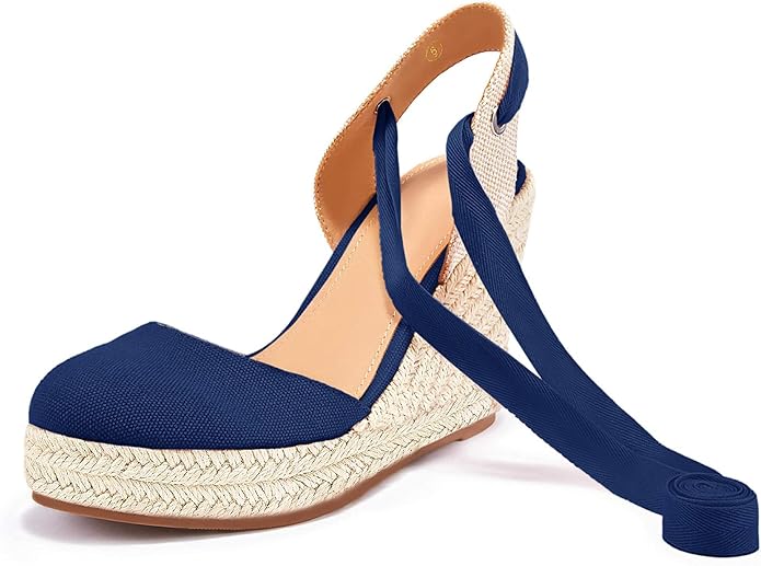 FISACE Womens Summer Espadrille Heel Platform Wedge Sandals Ankle Buckle Strap Closed Toe Shoes