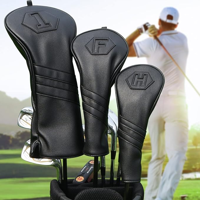 Golf Club Head Covers for Woods and Drivers, Premium Golf Headcovers Set Fit Most Clubs Simple Striped 1PC or 3PCS, Customizable