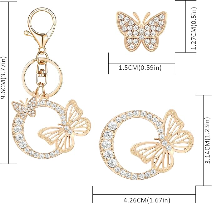 Gold Plated Alphabet Initial Letter Keyring Keychain for Women Girls Crystal Key Chains for Wallet Backpack Bag Charm