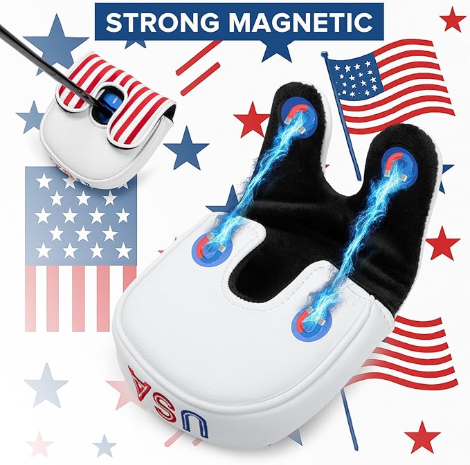 Golf Putter Covers Mallet Putter Headcover for Golf DF3 Putter, USA Putter Cover Magnetic Closure Premium Leather Mallet Putter Covers for 2 Ball Putter