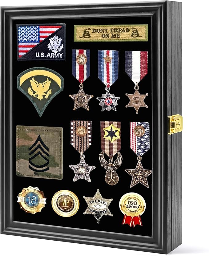 PiaoHao 15.4"X 11.2" Pin Display Case Medal Shadow Box with 98% UV Protection for Military Medals, Beach Tags, Jewelry Pins, Pin Gift, Insignia Ribbons, Pin Enthusiast Collectibles Black Finish