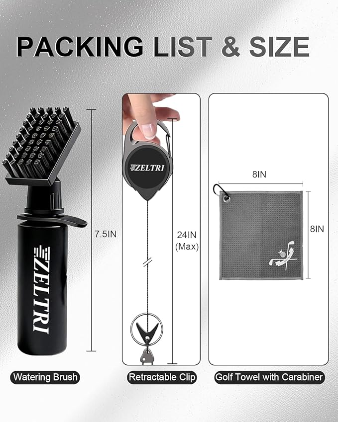 Golf Club Brush Cleaner with Retainer Clip and 8.0 x 8.0 in Golf Towel - Holds 4 Oz Water Durable Nylon Bristles for Easy Cleaning Essentials Golf Accessories