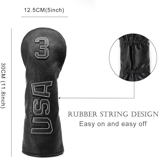 Golf Club Head Covers,USA Golf Driver Headcover Fariway Wood Covers Hybrid Head Covers 3 Wood Headcover Leather Golf Headcover with Number Tag for All Brand