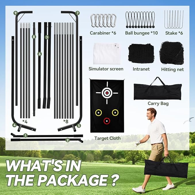 Golf Net with Simulator Impact Screen and Target Cloth, 10x8ft Golf Practice Net for Backyard, Portable Heavy Duty Golf Hitting Net for Outdoor Indoor