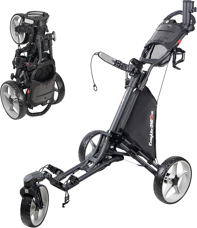 Caddytek CaddyLite ONE-Swivel V8 Golf Push Cart - Lightweight 3 Wheel Foldable Cart with One-Click Folding, 360° Swivel Front Wheel, Adjustable Handle, Cooler Basket, Umbrella & Drink Holder