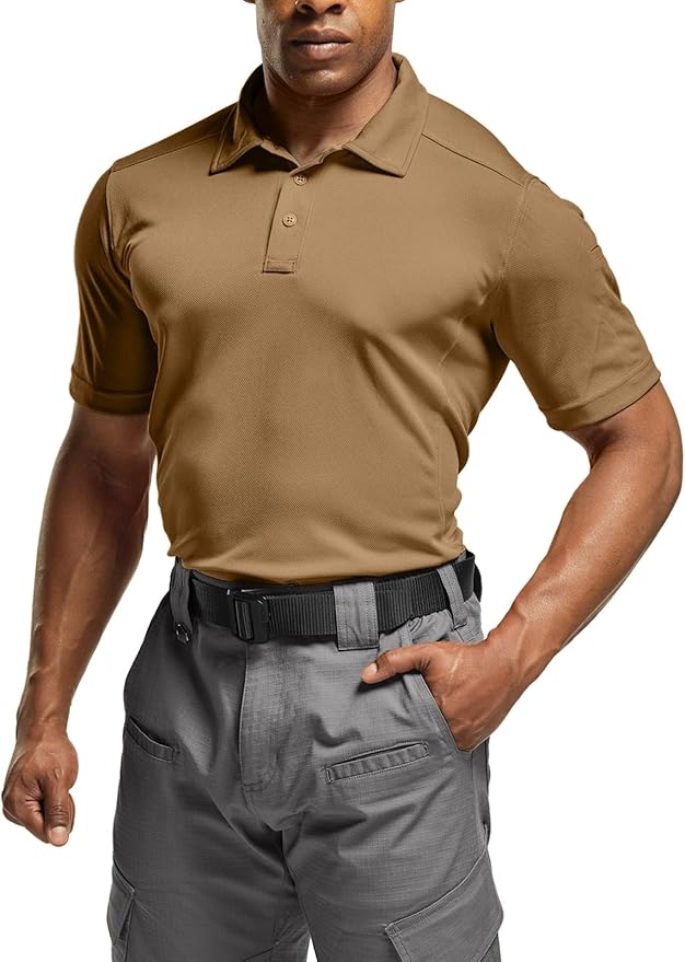 CQR Men's Polo Shirts, Tactical Short Sleeve Golf Performance Shirts, Lightweight Dry Fit UPF 50+ Pique
