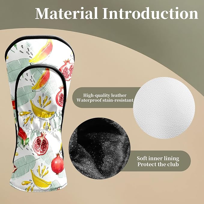 Premium Leather Golf Club Headcovers,Mango Pattern Fits Driver Hybrid Fairway 3/5 Wood,with Scratch-Resistant Lining, Gift for Men and Women