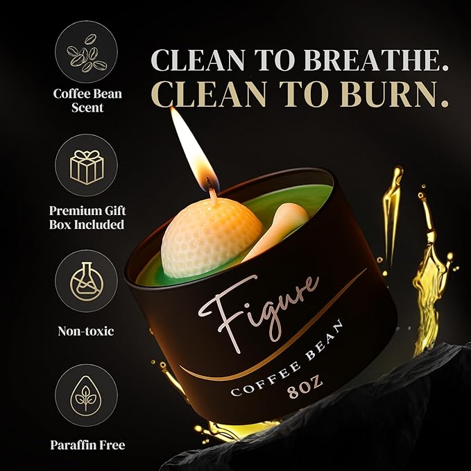 All-Natural Golf Candle – Coffee Bean Scent | Hand-Poured in The USA | Beeswax & Soy Wax | Non-Toxic | 100% Beeswax Wick | Premium Gift Box | Candle Gifts for Men & Women