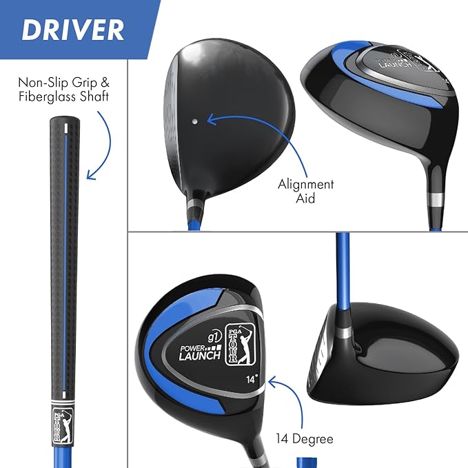 PGA Tour Youth Golf Club Set for Ages 8-12 (4’8”-5’2”) and 12+ (5’2”+), Right and Left-Handed Kids Golf Sets – Beginner Junior Golf Clubs with Lightweight Stand Bag, Mallet Putter, Hybrid, Driver