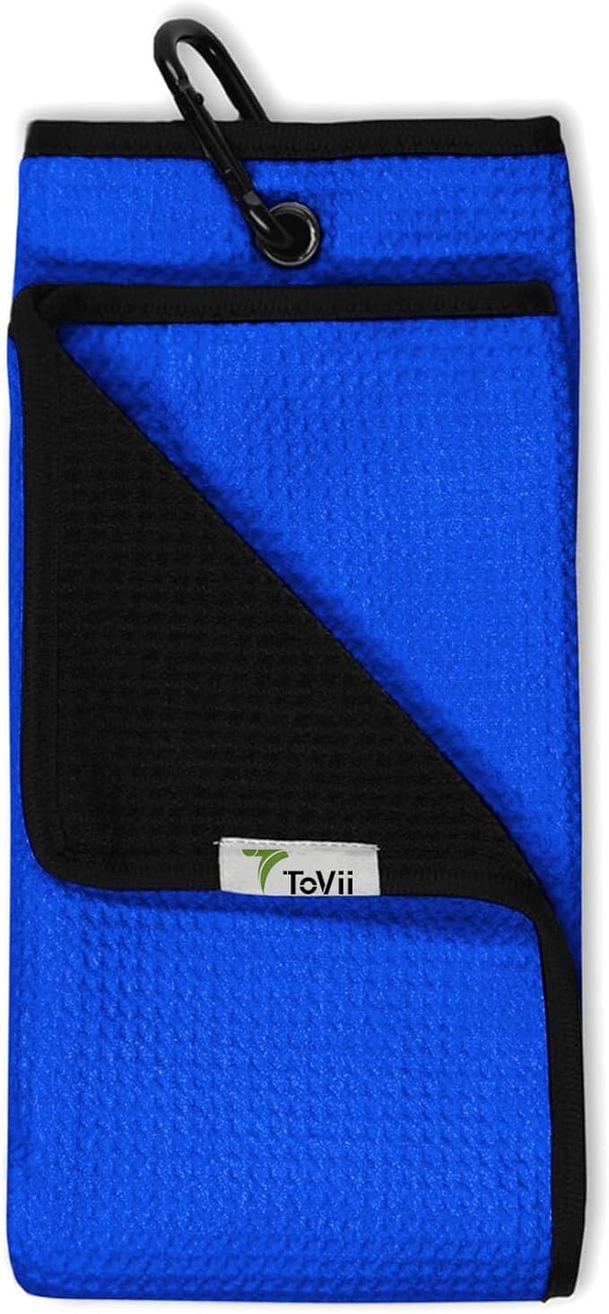 ToVii 2 in 1 Golf Towel, Wet and Dry Tri-fold Microfiber Towel for Cleaning Club and Ball with Clip and Waterproof Inner Barrier