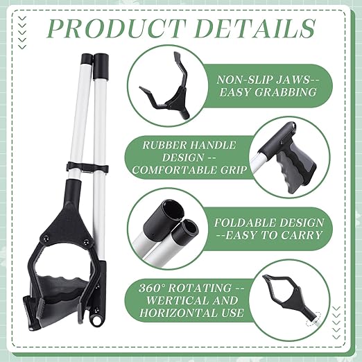 Ctosree 8 Pack 32" Trash Grabber Reacher Tool for Elderly, Foldable Litter Picker Upper, Lightweight Trash Pick up Stick, Long Handy Mobility Aids for Home Garden Arm Extension(Gray)