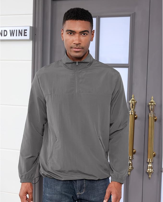 Aulemen Men's Casual Quarter Zip Pullover Golf Windbreakers Athletic Lightweight Jacket Hiking Running Sweatshirt with Pocket