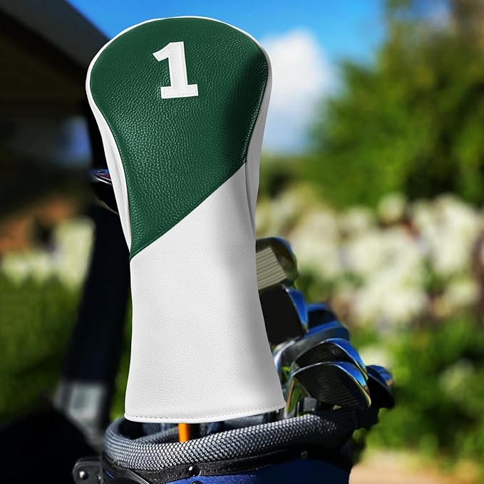 FINGER TEN Golf Club Head Covers for Woods Driver Fairway Hybrid with Interchangeable Number Tag 1 3 5 Premium Leather Headcovers for Women Men