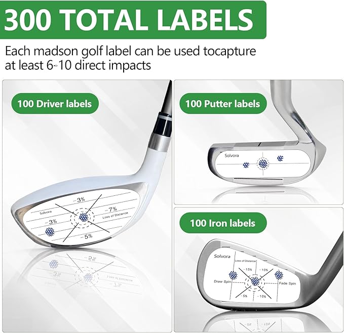 Golf Impact Tape, 300 Pcs Club Impact Stickers for Woods Irons and Putters No Residue Golf Accessories for Swing Practice (300PCS)