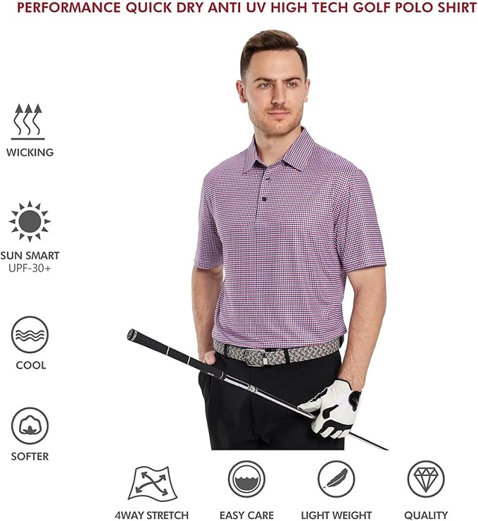 Golf Shirts for Men Dry Fit Short Sleeve Print Performance Moisture Wicking Polo Shirt
