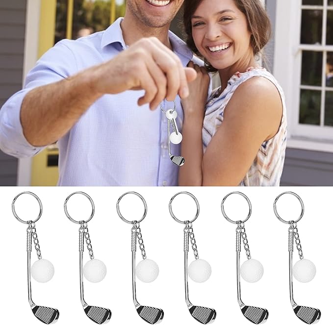 6PCS Golf Club Ball Keychain, Alloy Mini Golf Ball Key Ring Sports Clubs Backpacks Handbags Pendant for Men Women Sports Lovers