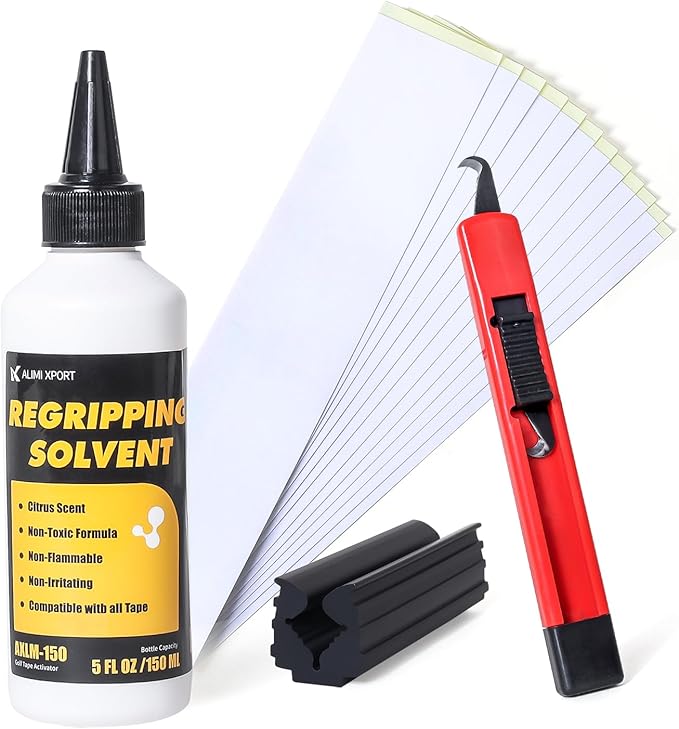 Golf Grip Kit - 15 Double Sided Tape Strips, 5oz Solvent, Hook Blade & Vise Clamp - Professional Quality