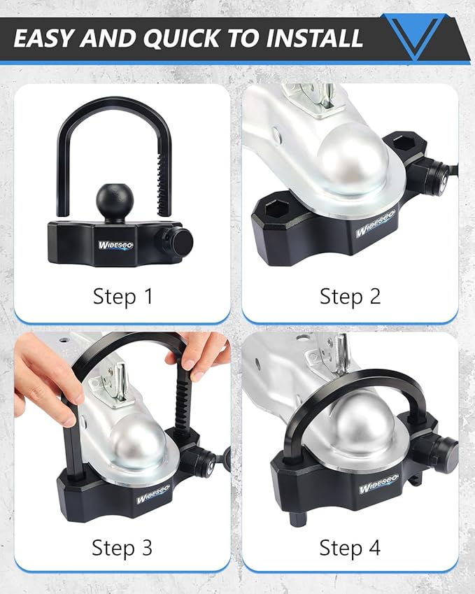 Trailer Lock Universal Trailer Hitch Locks, Adjustable Heavy-Duty Trailer Coupler Ball Lock Fit 1-7/8 Inch, 2 Inch, 2-5/16 Inch Couplers with 2 Keys Alike, Black