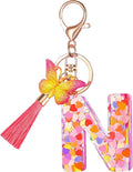 Suweibuke Colourful Cute Initial Letter Keychains for Women Girls with Tassel Butterfly, Charm for Purse Handbags Backpacks