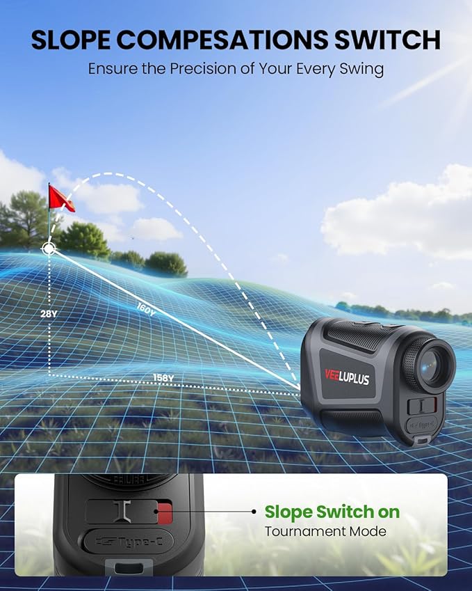 Golf Rangefinder with Slope, Golf- 660 Pro Rangefinder, Flag Pole Locking Vibration, 6X Magnification, Rechargeable, Golf Accessories Magnet Mount Rangefinders with LCD Clarity View