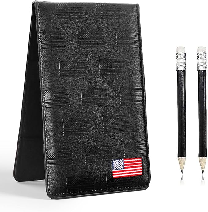 FINGER TEN Golf Scorecard Holder with 2 Free Pencils Value Pack, Premium Leather Yardage Books Cover Weatherproof, Lightweight Portable Score Tracking Accessories for Men Women