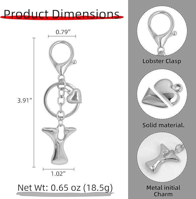 Gold Bubble Heart, Cherry, Bow & More Designs Letter Initial Keychain Bag Charms – Cute Purse Charms for Handbags