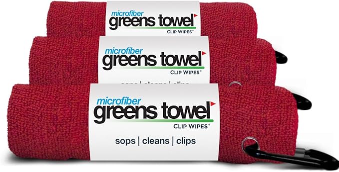 Red 3 Pack Golf Towel Set for Golf Bags with Clip, Plush Microfiber Nap Fabric, 16x16, The Original (Cardinal Red)