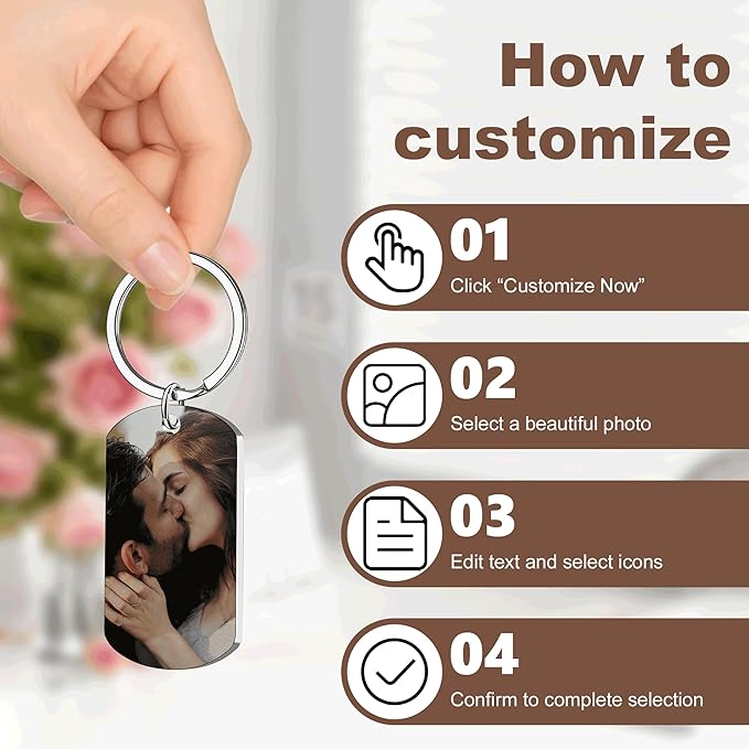 Custom Keychains with Picture Personalized Photo Logo Text Customized Key Chain for Boyfriend Dad Men Women Gifts