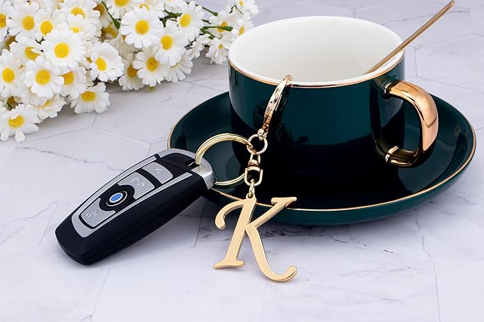 Cute Stainless Steel Gold Initial Letter Keychain for Women Girl, Charms for Key Handbag Backpack Bag, Personalized Gift