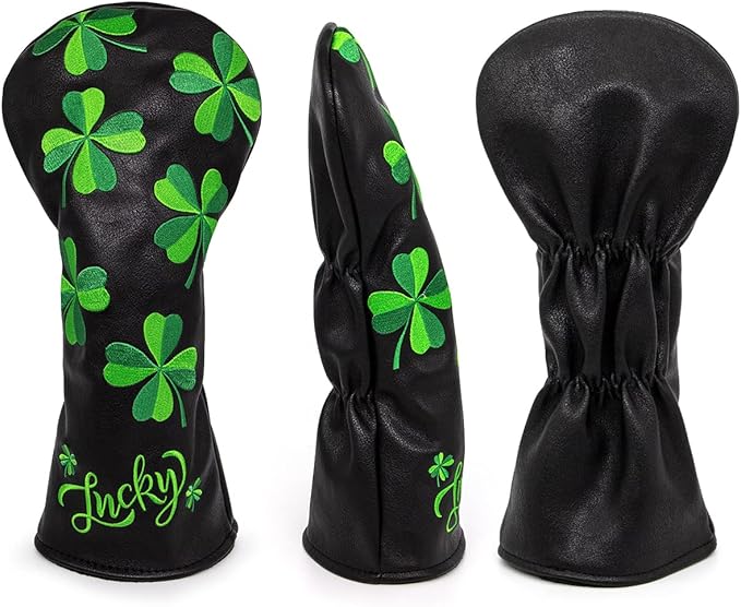 Live Lucky Golf Club Headcover Shamrock Golf Head Cover Elegant Embroidery Premium Leather Driver Covers Fairway Wood Covers Hybrid Headcovers Mallet Blade Putter Covers