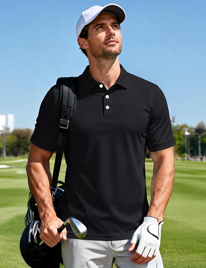 MAGCOMSEN Men's Polo Shirts 3 Buttons Casual Work T Shirts Quick Dry Short Sleeve Golf Shirt Pique Jersey Outdoor Performance