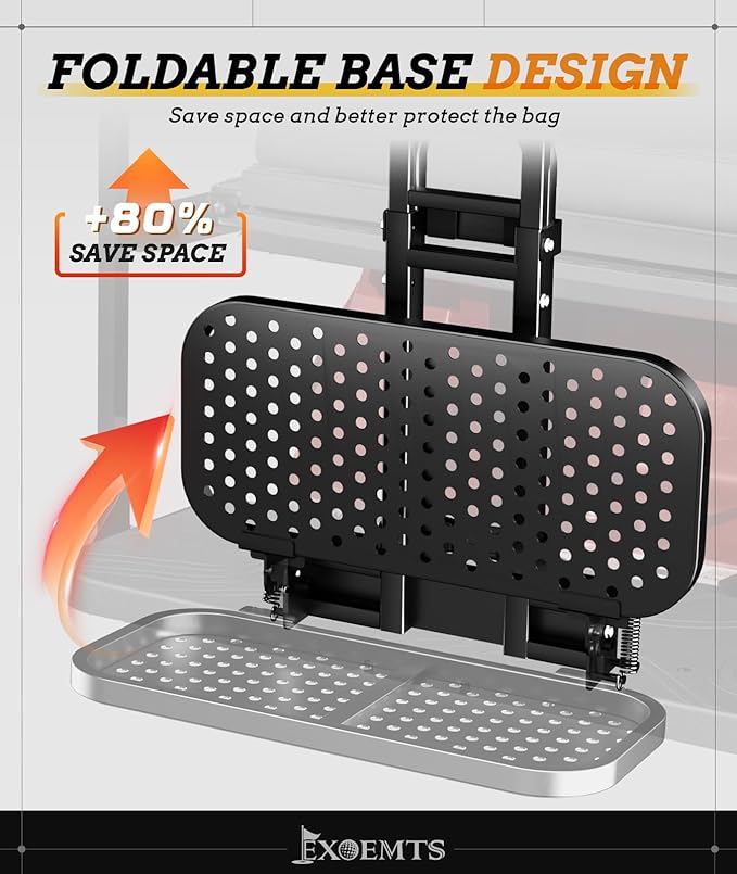 Universal Foldable Golf Cart Rear Seat Bag Holder, Upgraded Golf Cart Rear Seat Bag Rack Fits 8-Inch Max Width Safety Grip Bar, for EZGO Club Car Yamaha, Preinstalled, Space-Saving, No-Drill