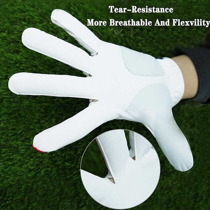 FINGER TEN Golf Gloves Men Right Handed Golfer Left Hand with Ball Marker 2 Pack Leather Breathable Comfortable Weathersof Grip Size Small Medium ML Large XL