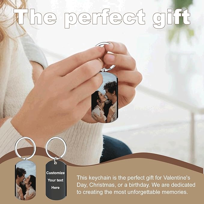 Custom Keychains with Picture Personalized Photo Logo Text Customized Key Chain for Boyfriend Dad Men Women Gifts