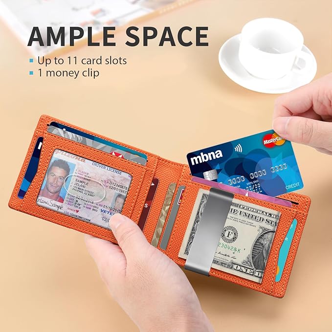 RUNBOX Money Clip Wallets for Men,Slim Leather Mens Bifold Wallet,RFID Blocking Front Pocket Wallet,Thin Credit Card Holder with Gift Box