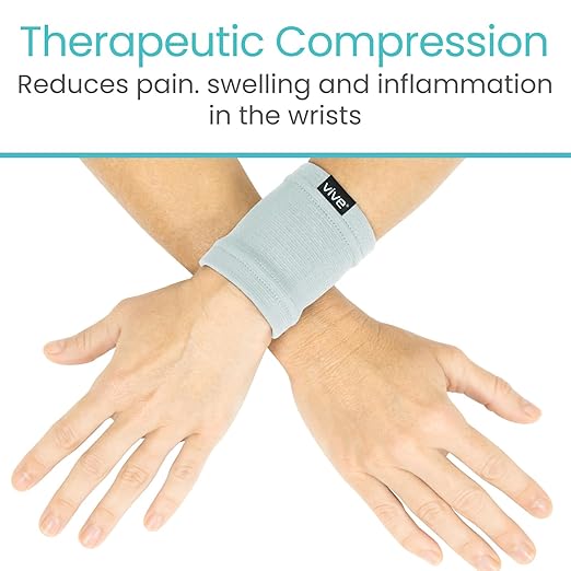 Vive Wrist Compression Sleeves for Women & Men (Pair) - Elastic Support Wristband for Pain Relief & Circulation - Wrist Support for Carpal Tunnel, Arthritis, Tendonitis - Great for Sports Injury