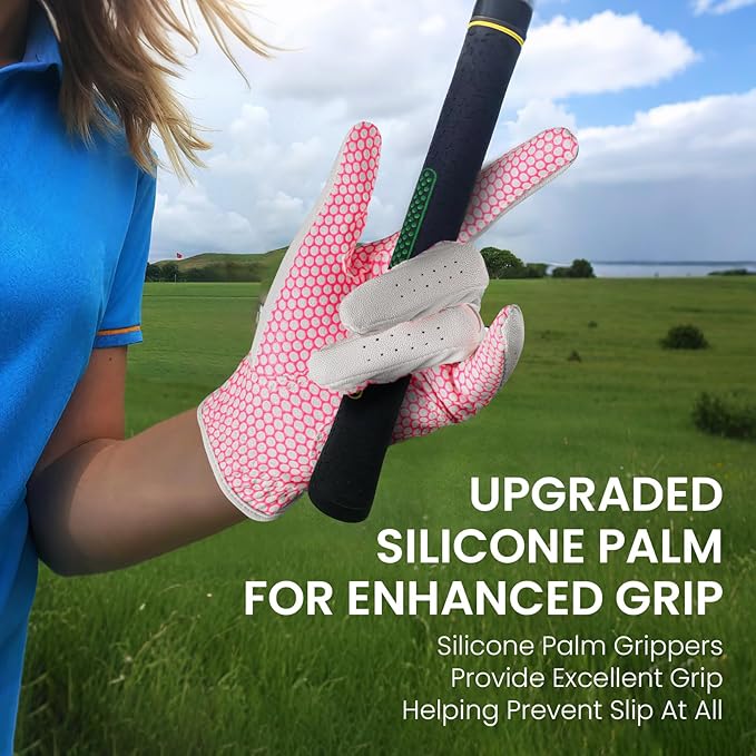 FINGER TEN Non Slip Golf Gloves Women 2 Pack for Left Right Handed Golfers, All Weather Grip & Comfortable Glove for Serious Performance, Fit Size Medium Small Large