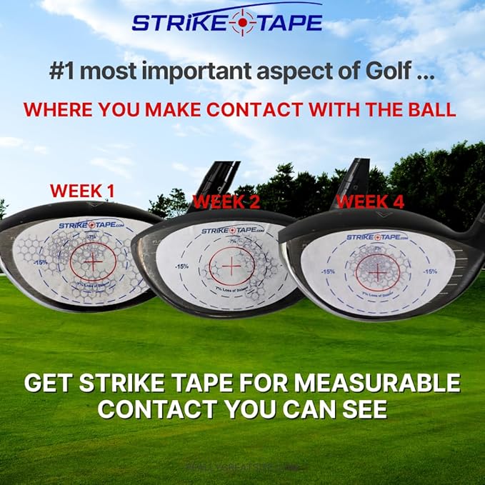 Strike tape golf impact tape Rght/Left hand USA Mfg. 720 impacts, Driver/Irons/Hybrids. Absolute clean-release adhesive for no harmful residue on clubface. Know your ball contact and improve your game