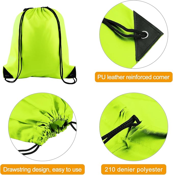 KUUQA 50Pcs Fluorescent green Drawstring Backpack Bulk Drawstring Bags String Bags Storage Bags Gym Backpack for Sport Gym Traveling