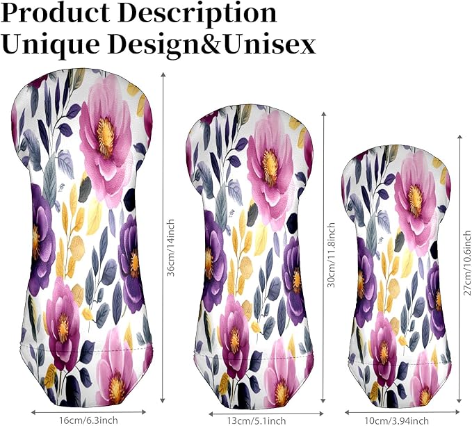 Funny Butterfly Colorful Golf Head Covers for Driver, Fairway, Hybrid & 3 Wood Premium PU Leather with Soft Velvet Lining Waterproof & Scratch-Resistant Unique Golf Gift for Men & Women