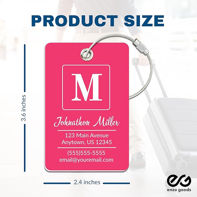 Personalized Luggage Tag | 10 Pack | Custom Luggage Tags for Suitcases | Kids Backpack Tag | 10 Color Options & Choose Font, Font Color