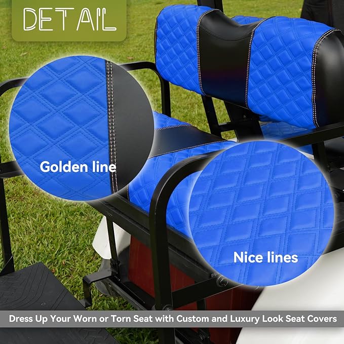Golf Cart Front and Rear Seat Covers Waterproof and Sun Resistant Marine Grade Vinyl Leather Seat Cover Accessories for Yamaha Drive 2007-2016/Drive 2 2017+,Blue(4PCS)