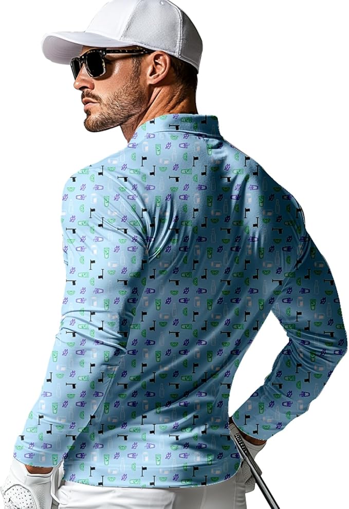 Men's Long Sleeve Golf Shirt Quick Dry 3 Button Work Fishing Outdoor Casual Collar Shirt
